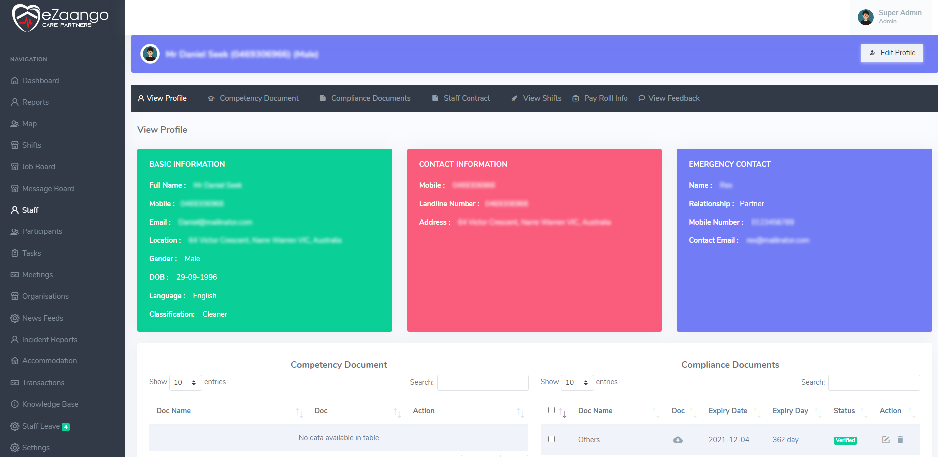 screenshot of eZaango Care Partners